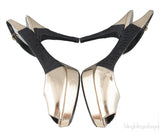 Gold Leather Black Fabric Slingback