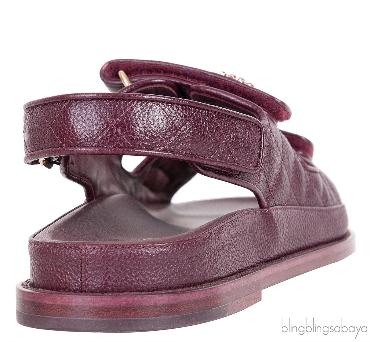 Quilted Leather CC Velcro Burgundy Sandals