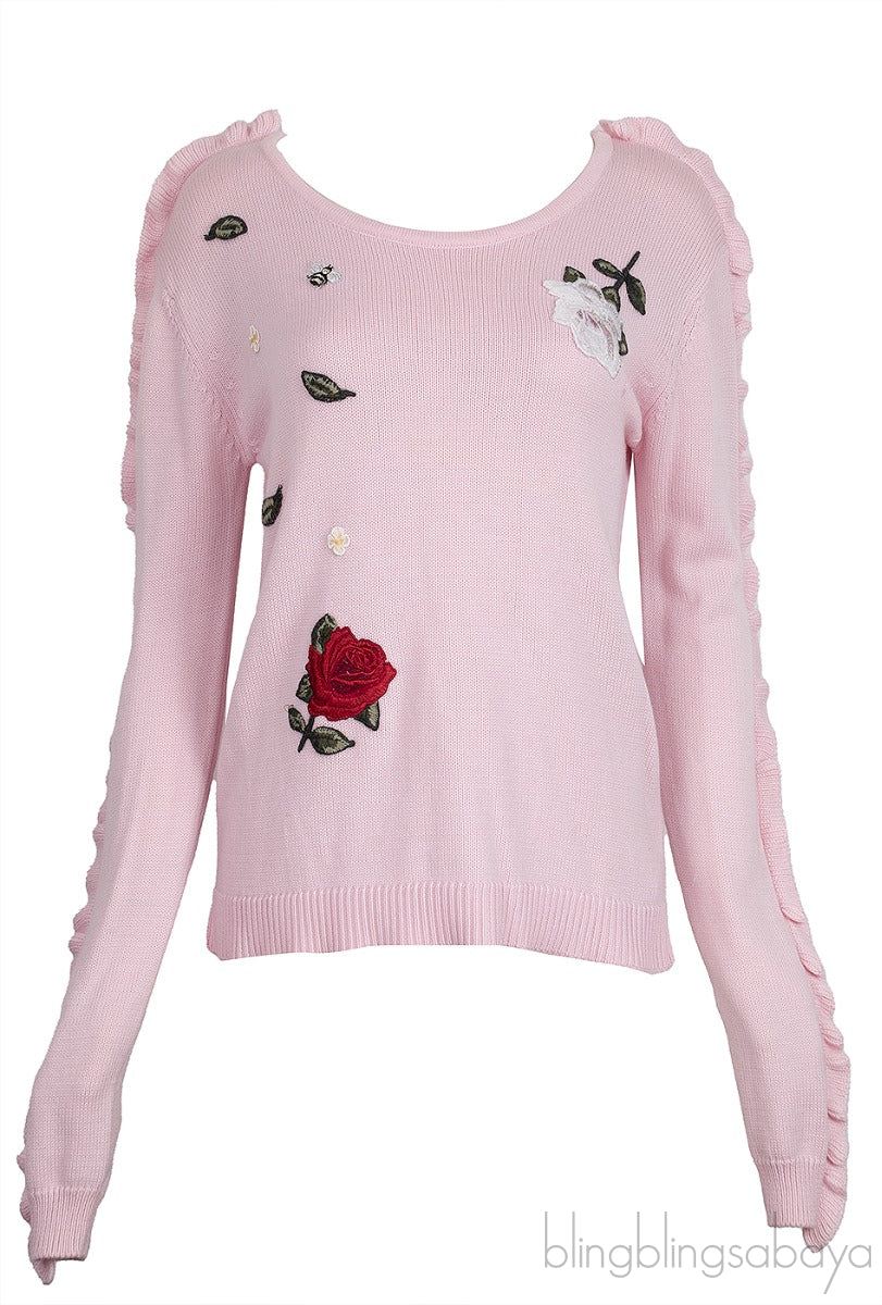 Pink Floral Patch Knitted Sweatshirt