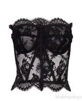 Grosgrain-trimmed Lace Bustier Top