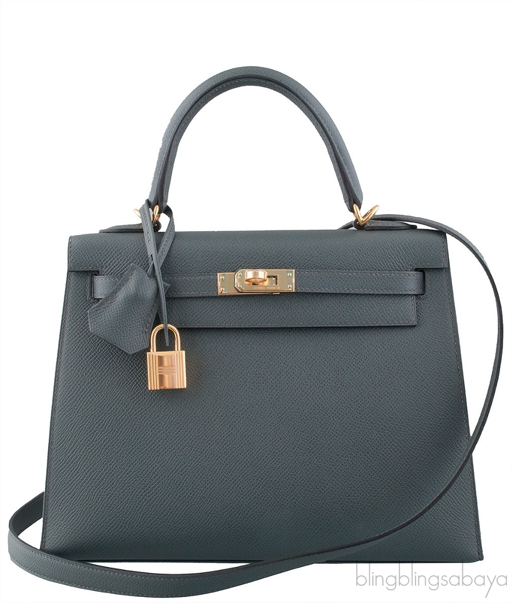 Kelly 25 Blue Orage Epsom Sellier GHW