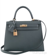 Kelly 25 Blue Orage Epsom Sellier GHW