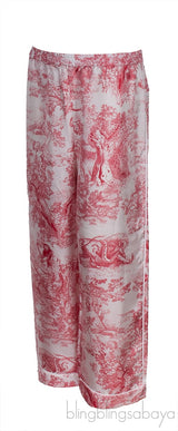 Dior Red Toile De Jouy Motif Silk Printed Trouser