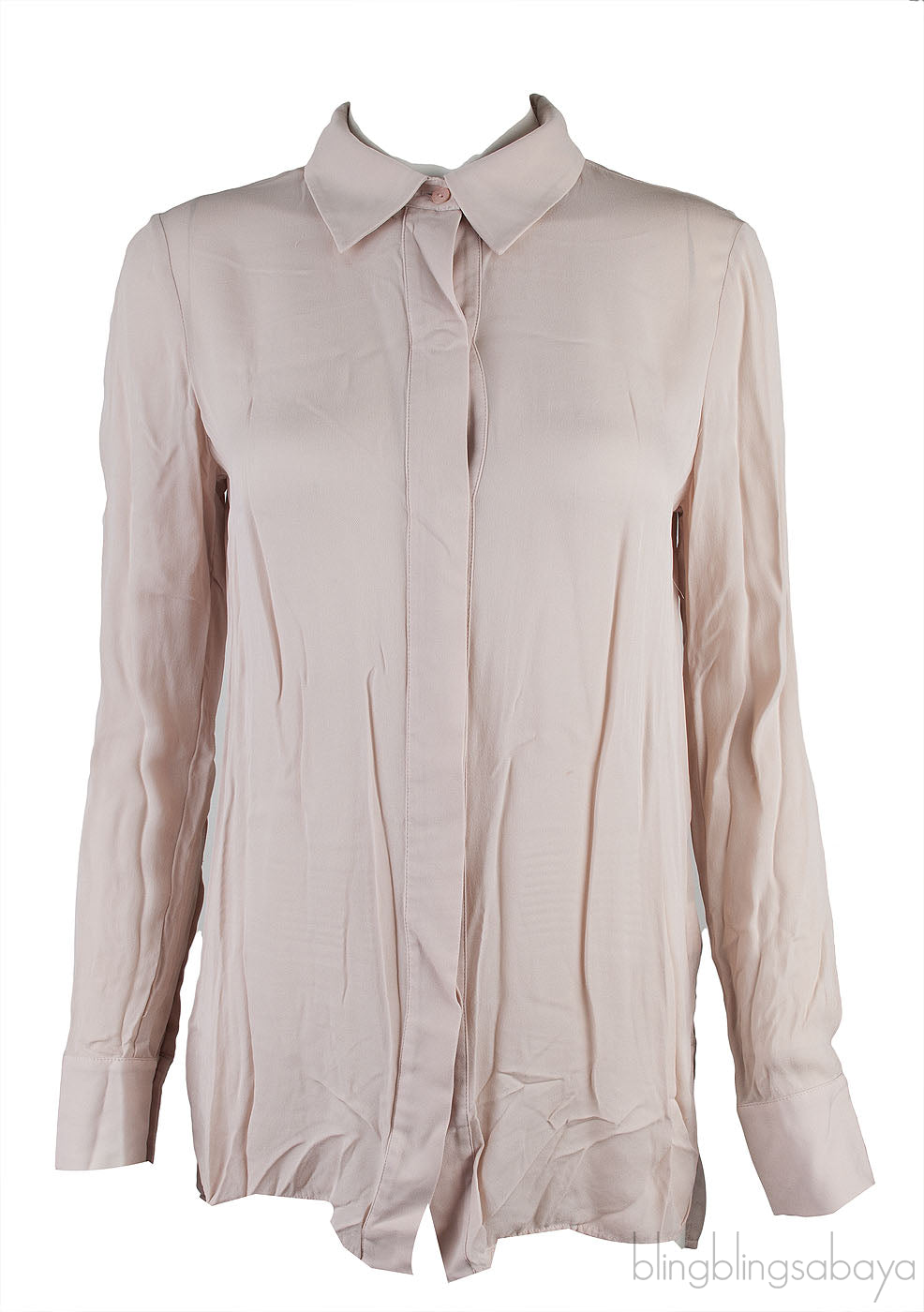 Nude Silk Long Sleeve Shirt