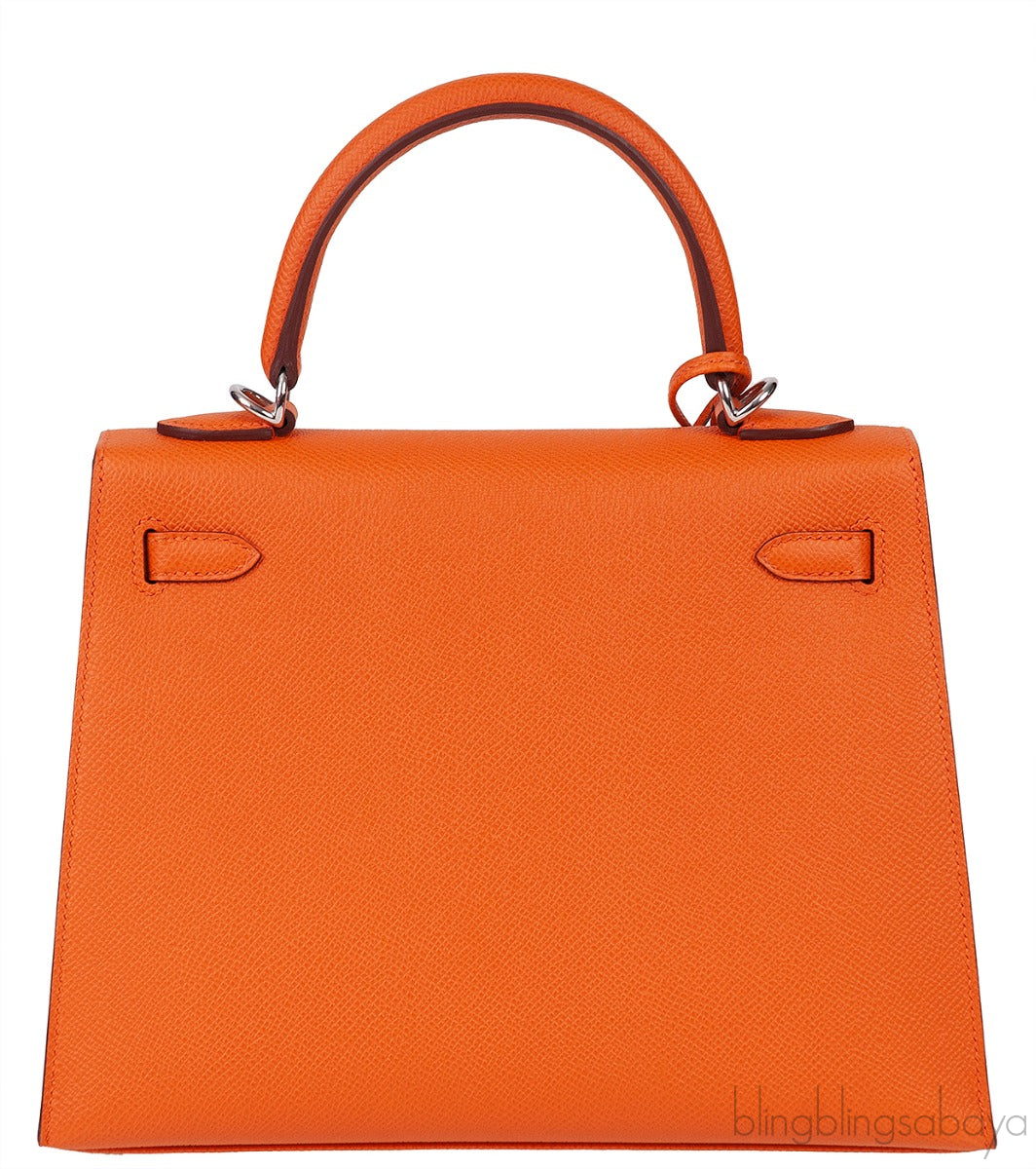 Kelly 25 Orange Epsom Sellier PHW