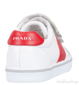 White & Red Velcro Strap Kids Sneaker 32