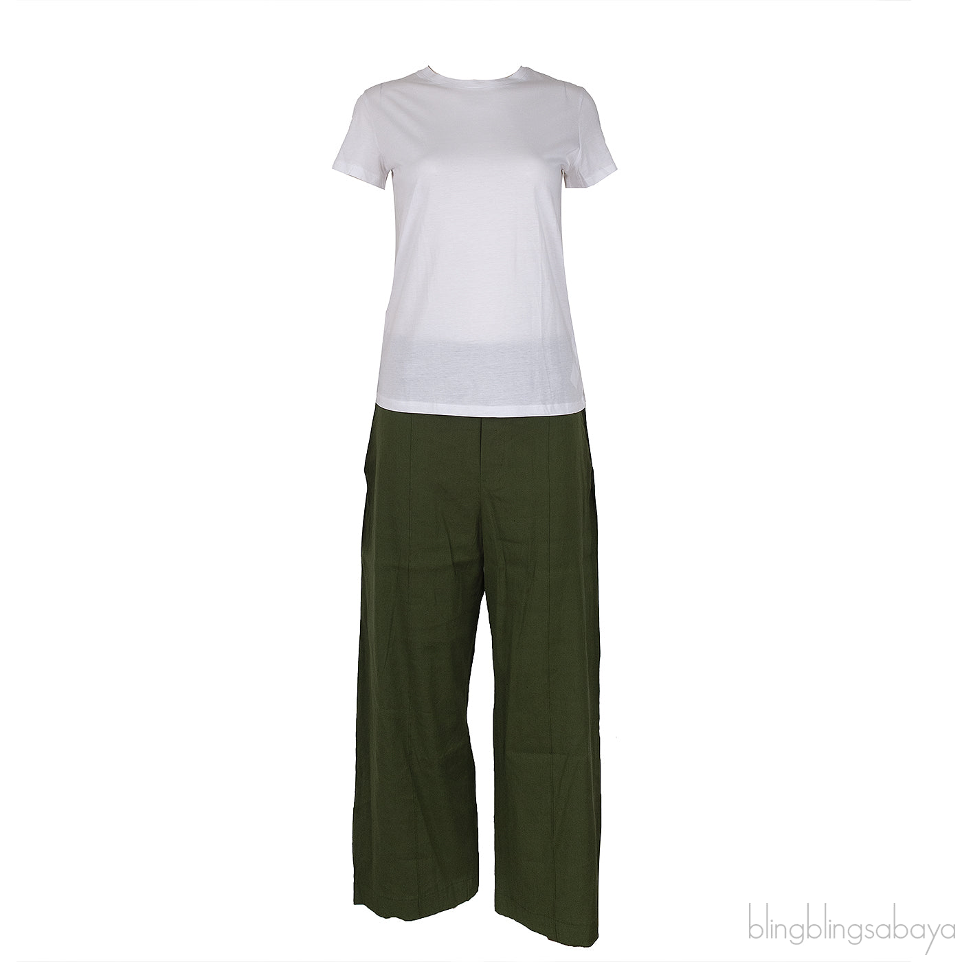 White T-shirt and Olive Green Trouser