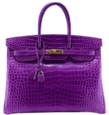 Birkin 35 Purple Crocodile GHW