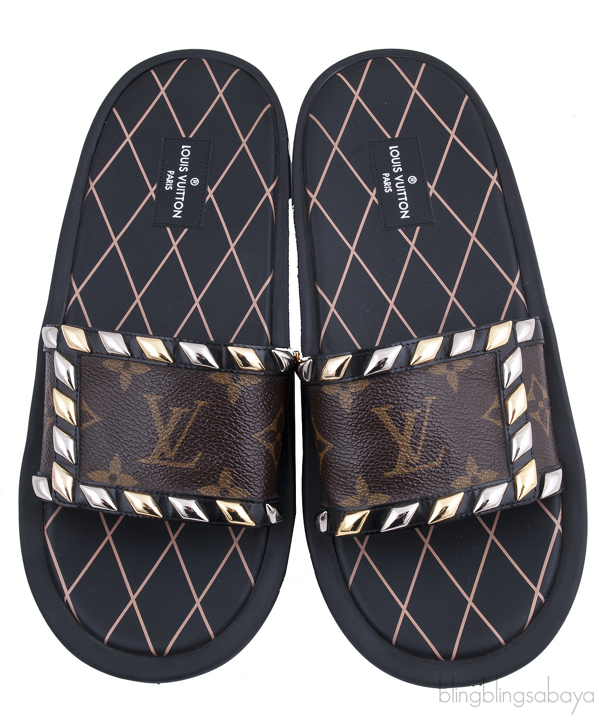 Brown Monogram Slide Sandals