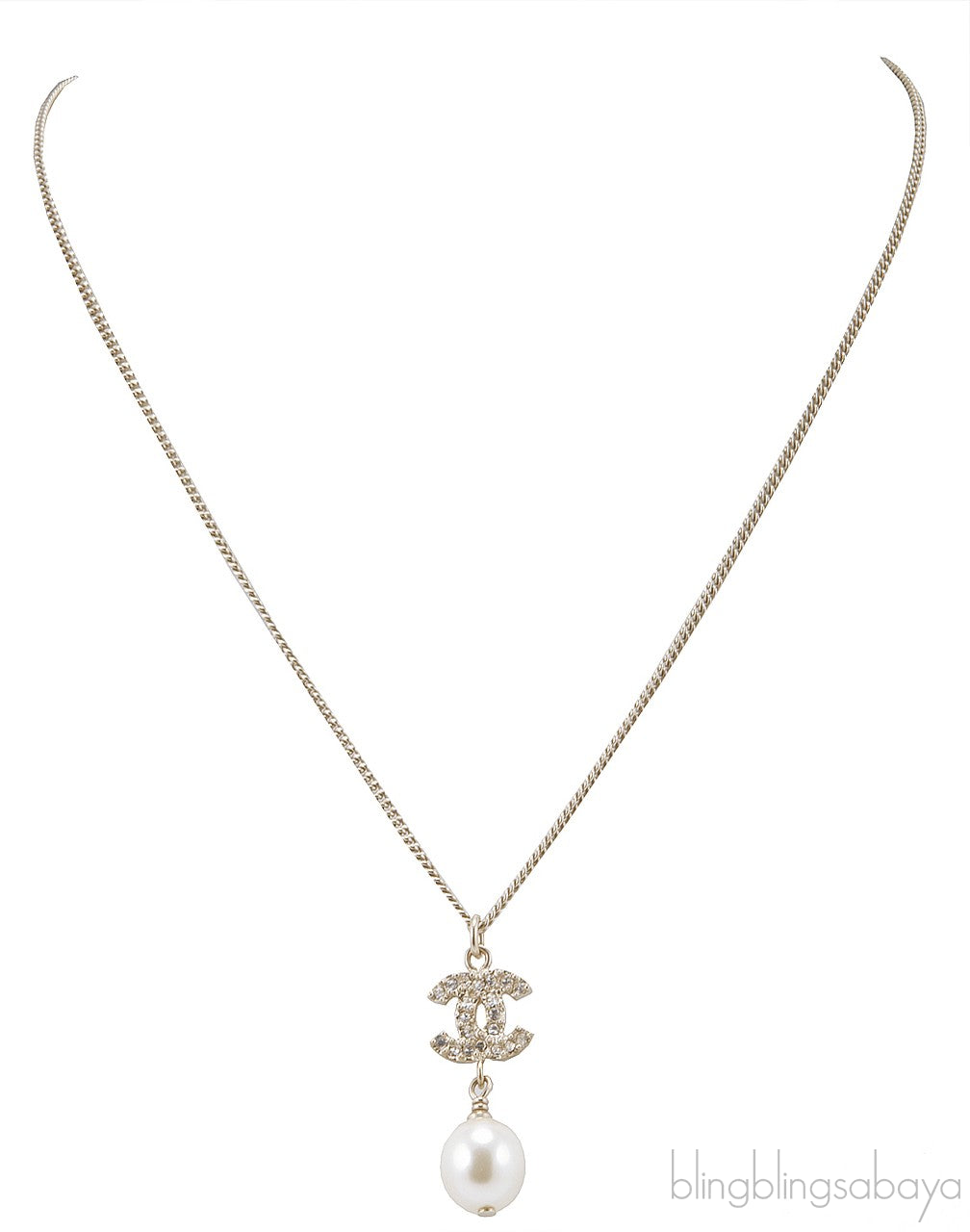 CC Crystal Logo & Pearl Necklace