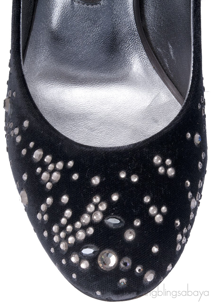 Crystal Embellished Velvet Heels