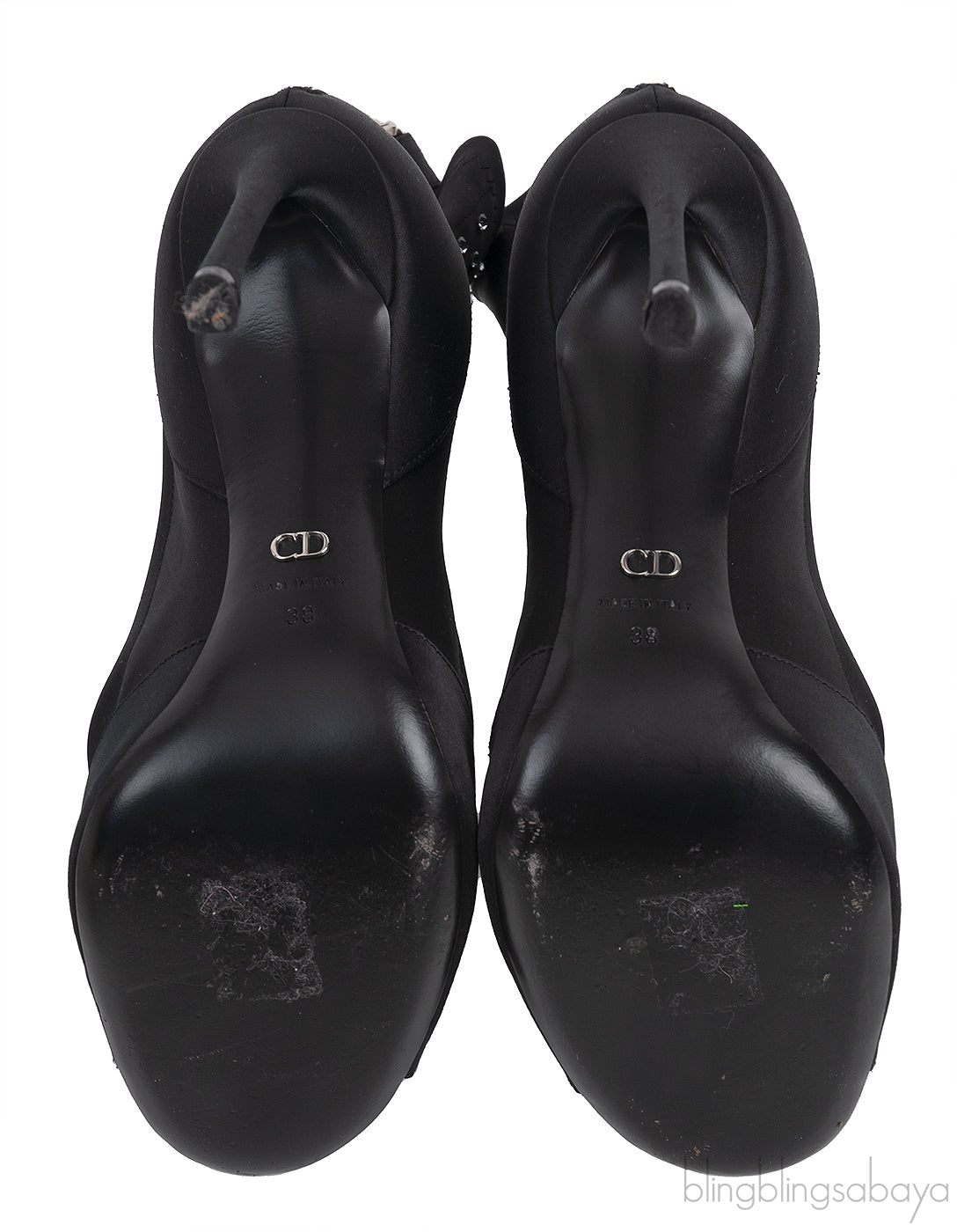 Black Satin Crystal Embellished Peep Toe Boots