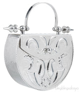 Silver Palmette Oval Minaudiere Clutch