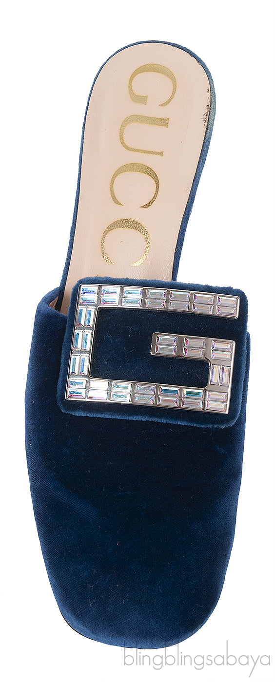 Gucci Blue Velvet G Crystal Madelyn Mules