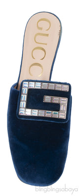 Gucci Blue Velvet G Crystal Madelyn Mules