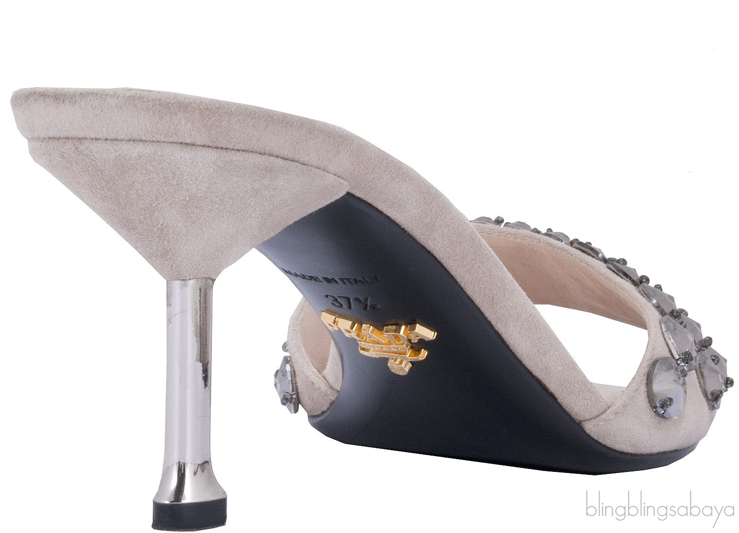 Suede Crystal Mid-heel Sandals