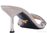 Suede Crystal Mid-heel Sandals