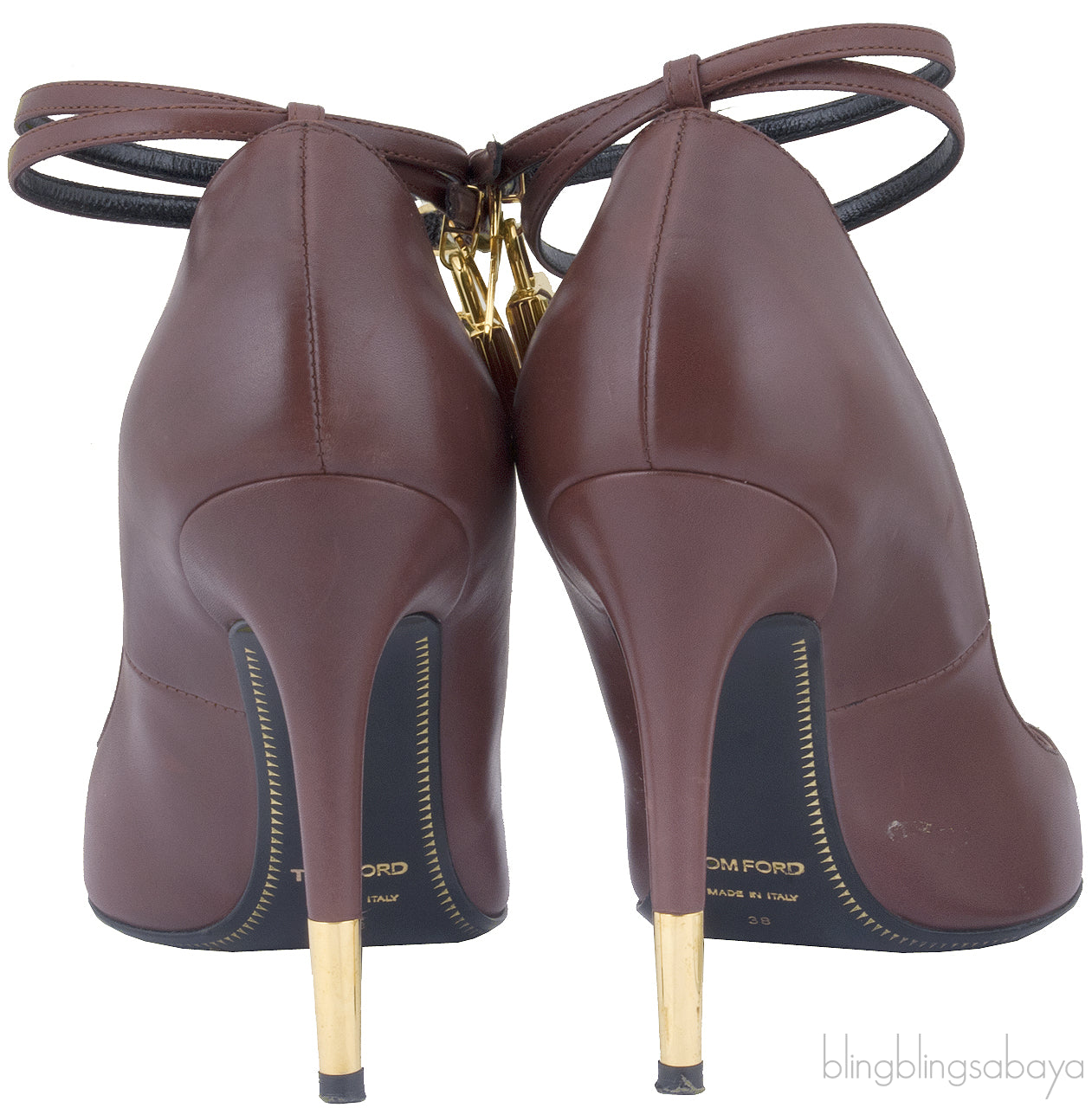 Brown Padlock Ankle Strap Pump