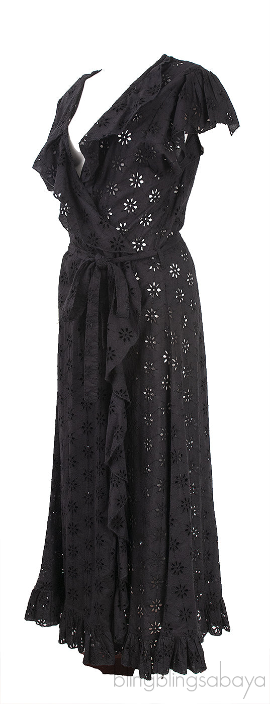 Brianna Ruffled Broderie Anglaise Wrap Midi Dress