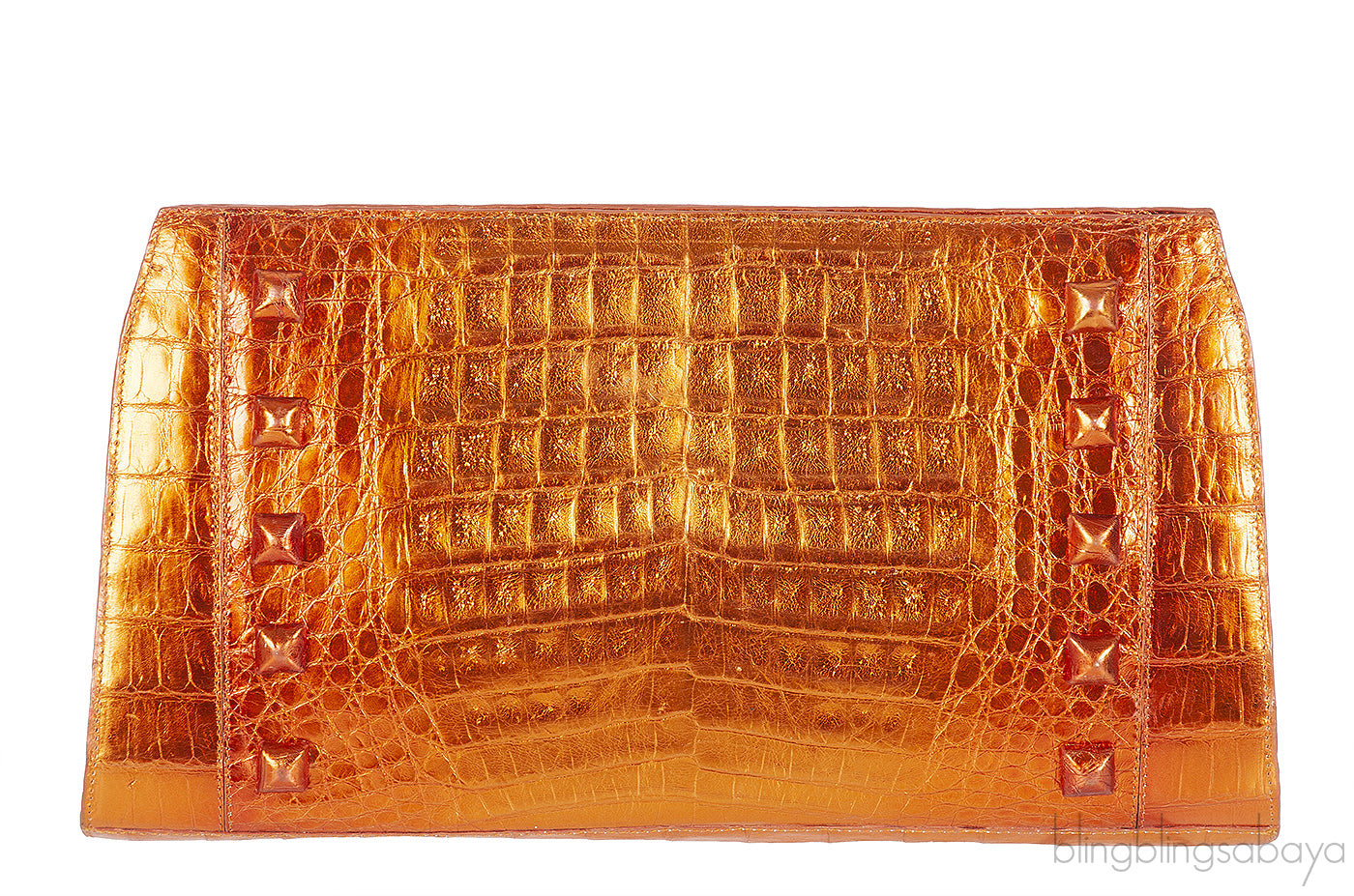 Nancy Gonzalez Orange Crocodile Studded Clutch