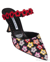 Chamaca 70 Appliquéd Floral-print Linen Mules