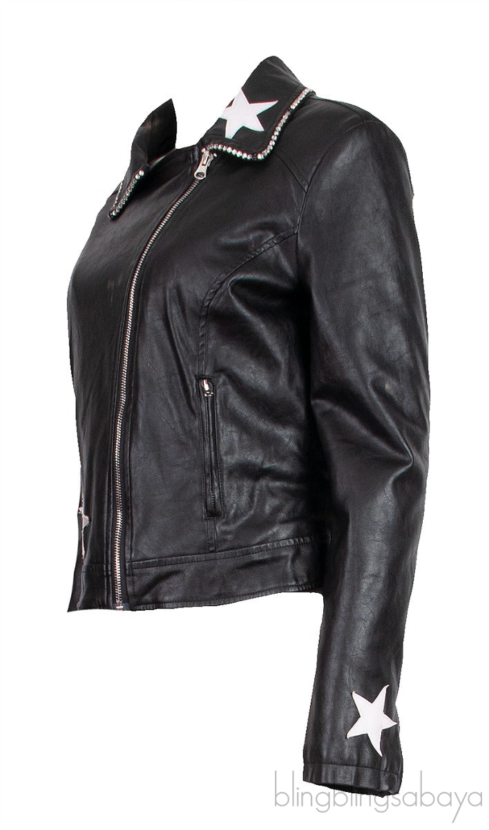 Black Crystal & Star Patch Emb Jacket