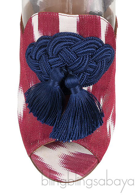 Printed Canvas Blue Tassel Wrap Around Heels