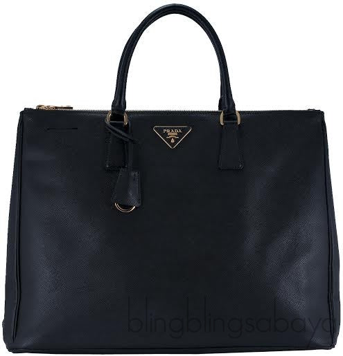 Black Saffiano Double Zip Large Tote