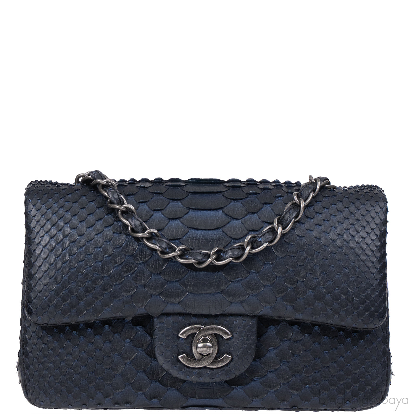 Chanel Black/Blue Python Mini Flap bag RHW