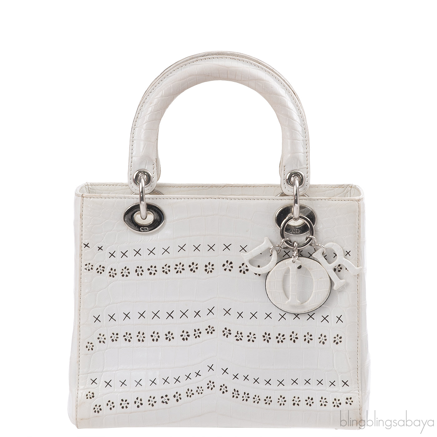 Christian Dior Lady Dior White Printed Crocodile Medium Bag