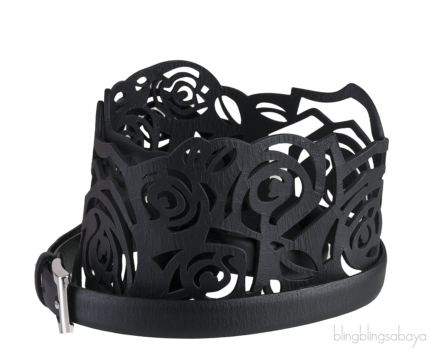 Black Floral Cut-out Wide Belt