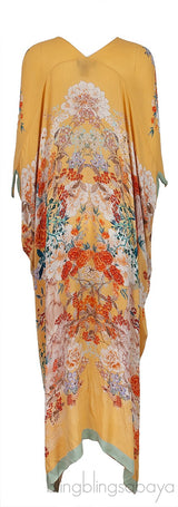Yellow Floral Print Silk Kaftan Dress