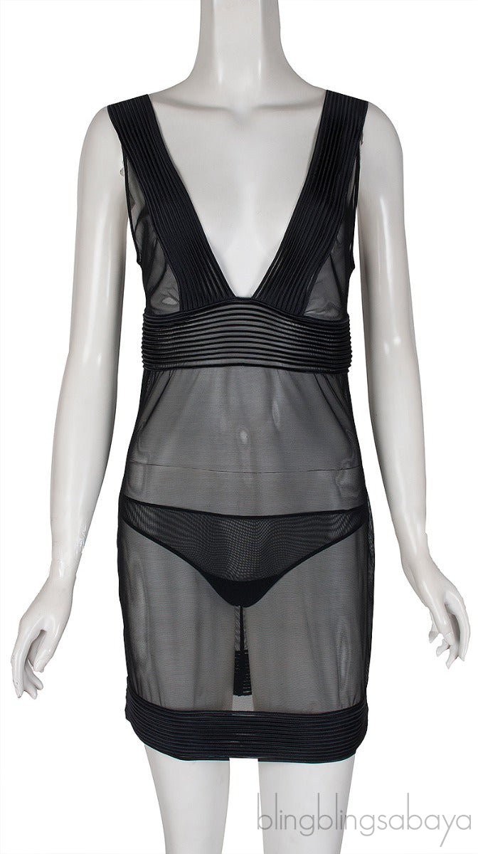 Black Pleated Sheer Camisole Set