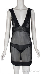 Black Pleated Sheer Camisole Set