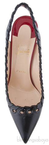 Christian Louboutin Black Leather Ostri Sling 100 Heels