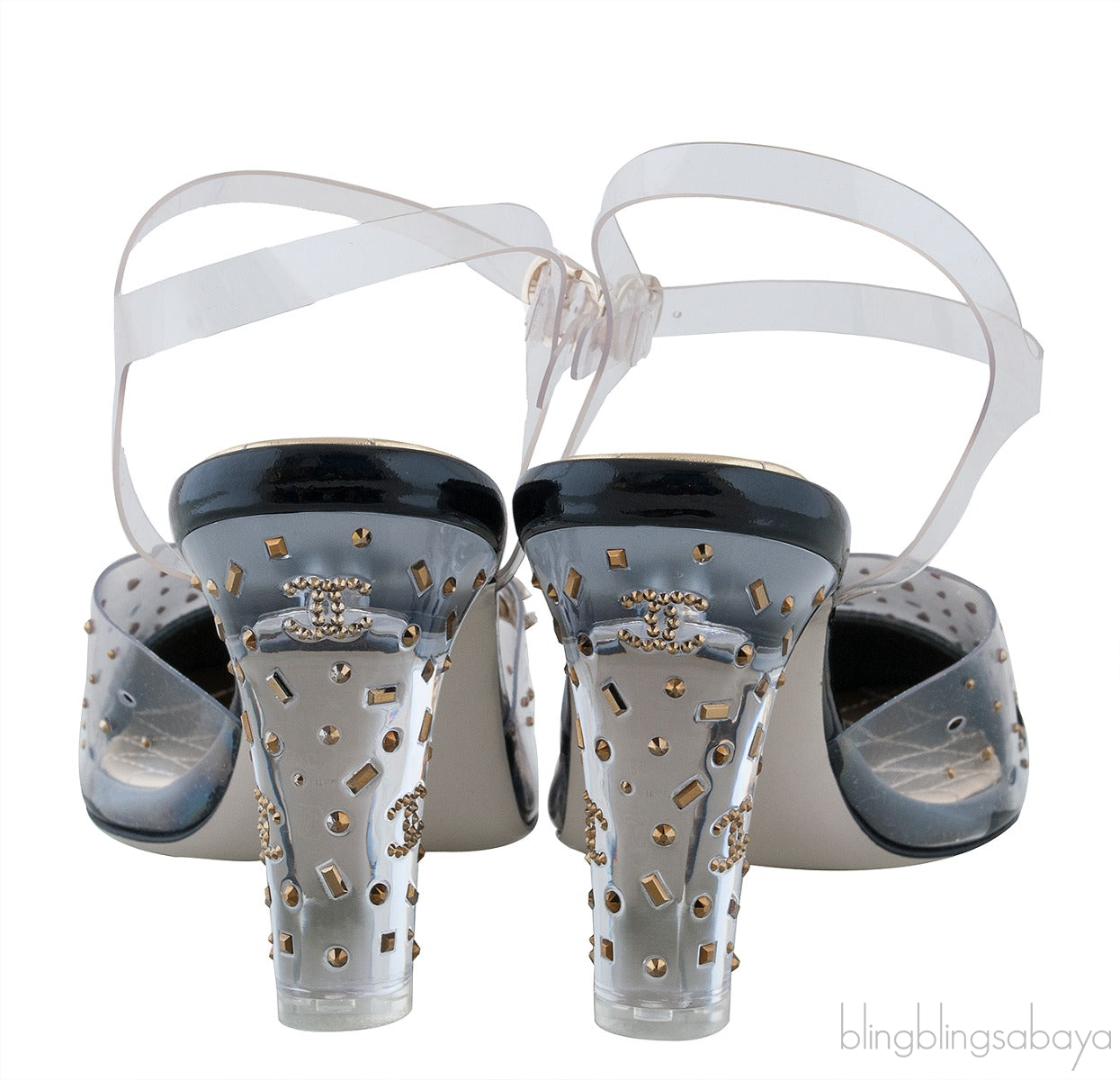 PVC Crystal & Fabric Cap Toe Slingback