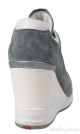 Prada Greenish Grey Sport Suede Wedge Sneakers