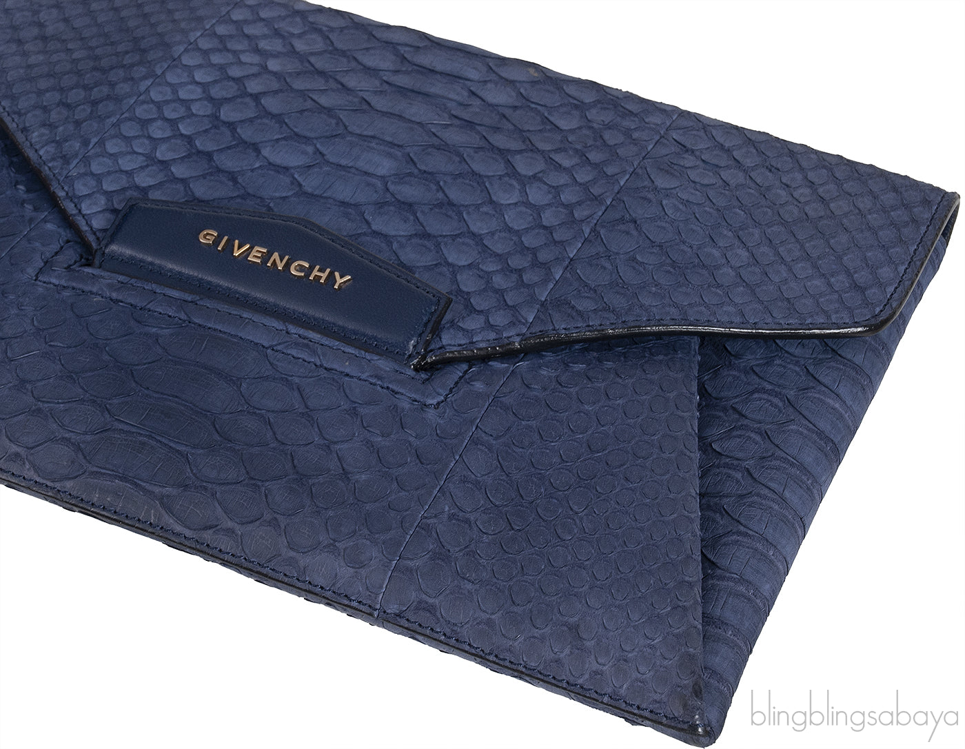 Blue Python Antigona Envelope Clutch