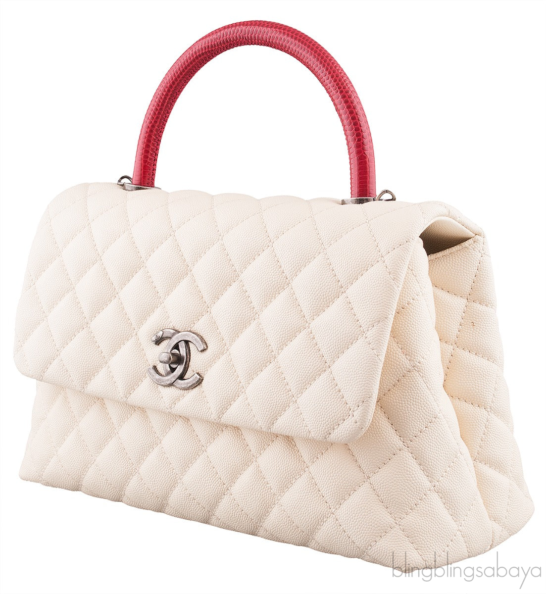 Coco White Caviar w/ Red Lizard Handle bag