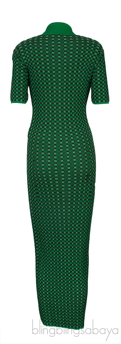 Green Knitted Checkered Maxi Dress