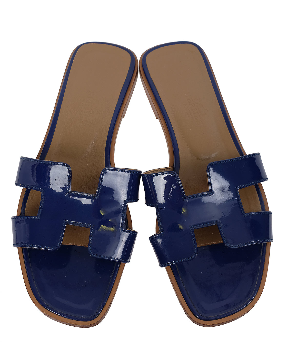 Hermes Royal Blue Patent Leather Oran Sandals 36