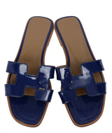 Hermes Royal Blue Patent Leather Oran Sandals 36