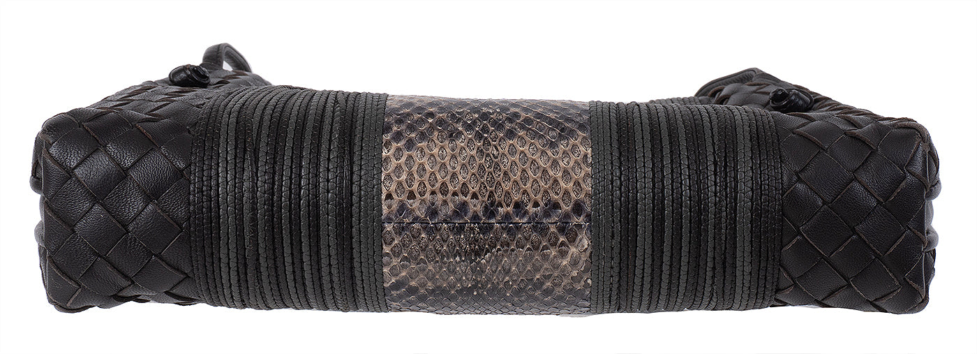 Bottega Veneta Brown Intrecciato Snakeskin Nodini Crossbody Bag
