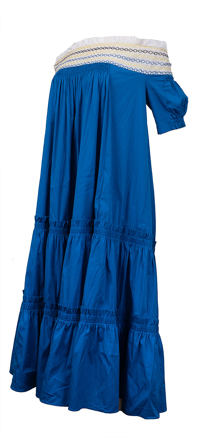 Peter Pilotto Tiered Off-shoulder Blue Midi Dress
