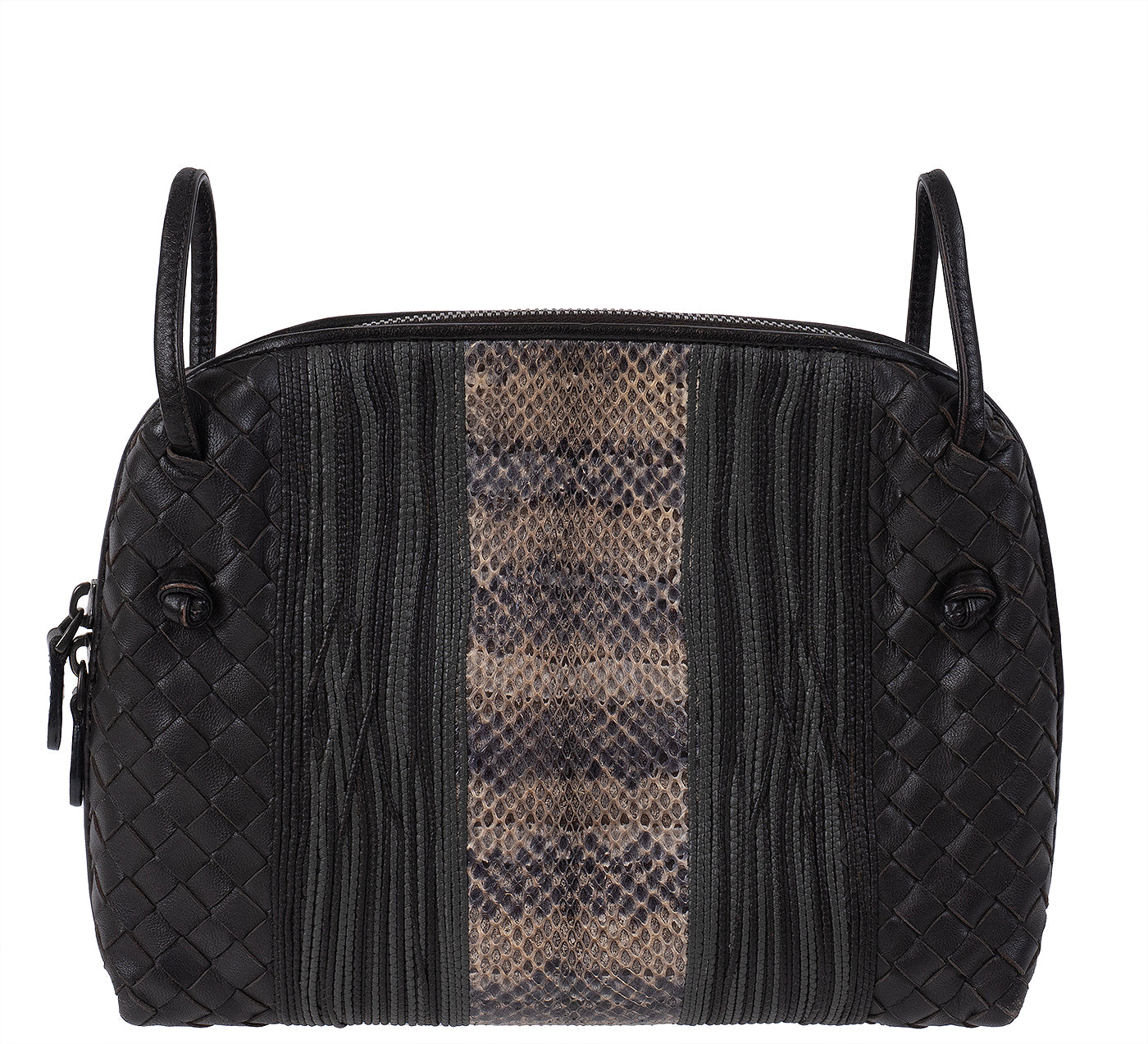 Bottega Veneta Brown Intrecciato Snakeskin Nodini Crossbody Bag
