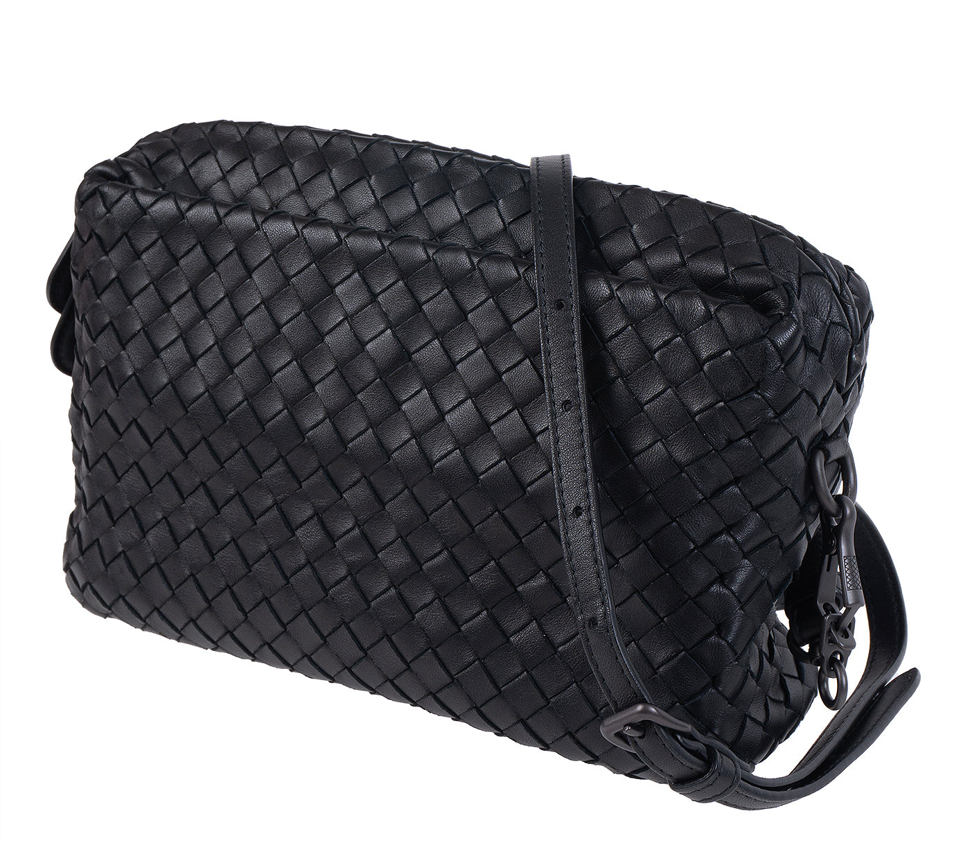Bottega Veneta Black Intrecciato Seemless Pocket Messenger Bag