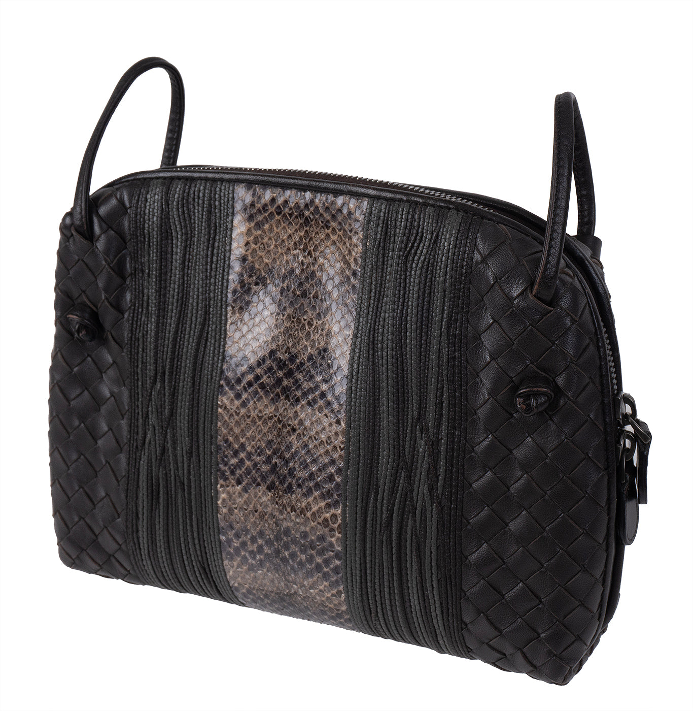 Bottega Veneta Brown Intrecciato Snakeskin Nodini Crossbody Bag