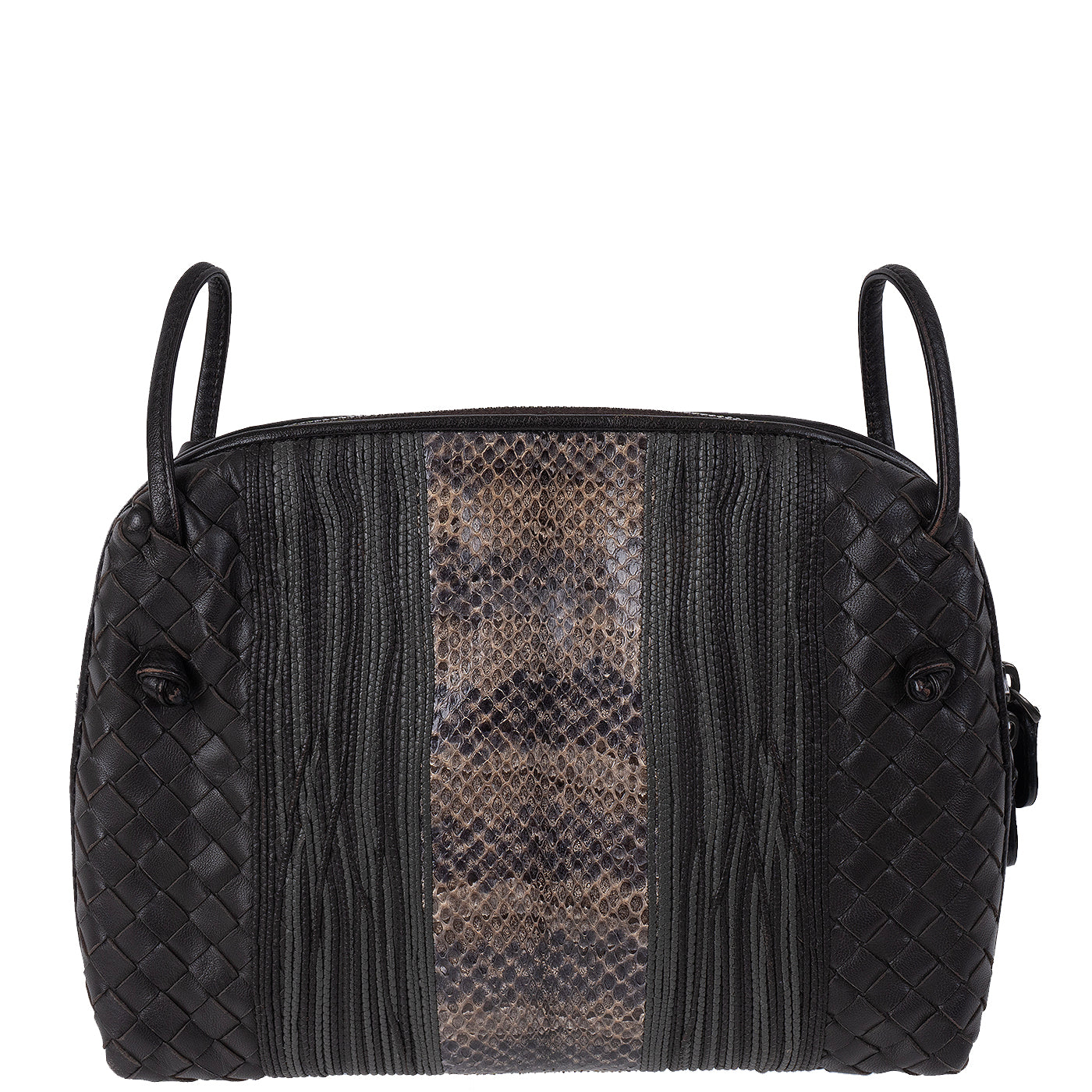 Bottega Veneta Brown Intrecciato Snakeskin Nodini Crossbody Bag