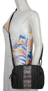 Bottega Veneta Brown Intrecciato Snakeskin Nodini Crossbody Bag