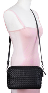 Bottega Veneta Black Intrecciato Seemless Pocket Messenger Bag